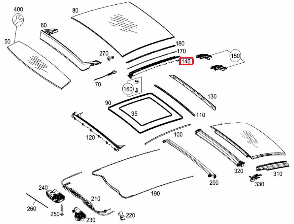 ベンツ パノラマルーフ リペア用 ドライブケーブル 2本セット W205 / X156