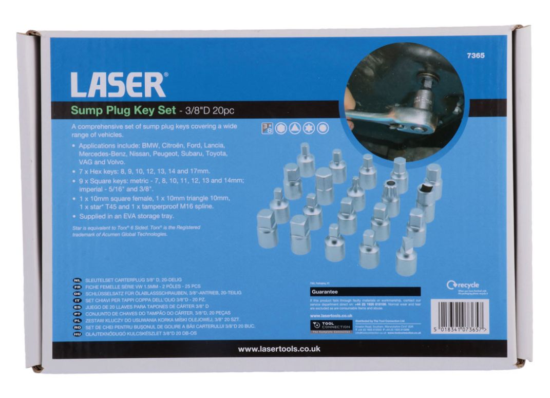 LASER製 オイルドレン プラグレンチ 20ピース セット LASER7365